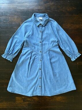 wonder nation Denim Ruffle Long Sleeve Button Down Dress